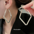 Angular Diamond Shaped Hoop Earrings In Two Sizes Matching Jewelry Pair view 4