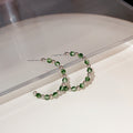 Green and Silver Round Beaded Half Hoop Stud Earrings view 4