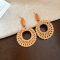 Wood And Woven Circle Drop Earrings In Three Styles view 1