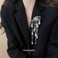 Silver Tone Eye Motif Pearl Teardrop Tassel Brooch Pin view 3