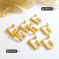 Rectangular Geometric Hoop Earrings with Zircon Line view 2