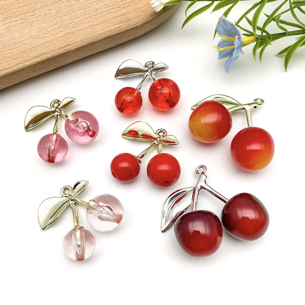 Translucent Acrylic Red Cherry Fruit Charm Pendant for DIY Earrings Necklace Keychain