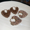 Light and Dark Brown Beaded Open Heart Hoop Earrings view 4