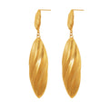 Long Brushed Stripe Leaf Drop Stud Earrings Gold Steel view 5