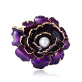 Layered Peony Brooch In Metal With Colored Enamel Petals With A Central Faux Pearl view 5