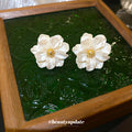 Ivory Layered Flower Stud Earrings with Gold Centers view 4