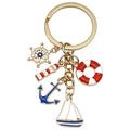 Red Blue Nautical Lighthouse Anchor and Sailboat Keychain Set view 5