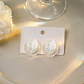 White Clear Round Gold Fleck Textured Stud Earrings view 6