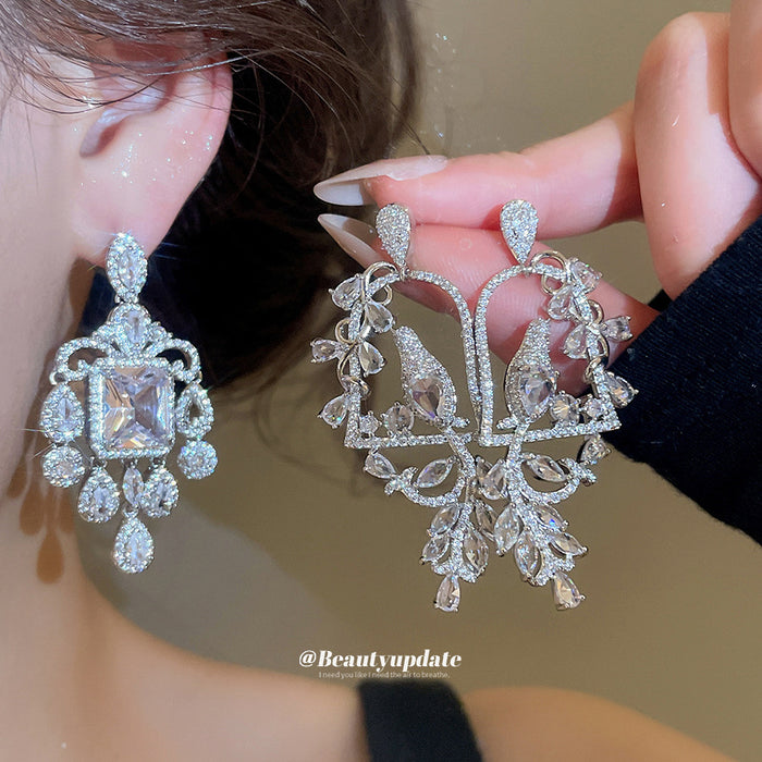 Silver Tone Crystal Birdcage Dangle Earrings in Two Designs