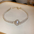Double Strand Pearl Choker Oval Pearl Crystal Halo Center view 6
