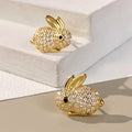 Pave CZ Rabbit Bunny Stud Earrings Silver Or Gold Tone view 2