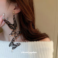 Black Butterfly Cascade Earrings With Pearl Drop Decorative Jewelry view 3