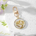 Gold Round Pressed Flower Resin Keychains Lobster Clasp 12 Styles view 11
