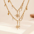 Eight Point Star Paperclip Necklace Pearls Gold Steel view 3