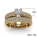 Three Piece Clear Stone Ring Set In Gold And Silver Tones view 3