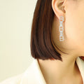 Vertical Triple B Letter Zircon Drop Earrings Gold Steel view 7