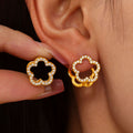 Flower Double Sided Zircon Clip Earrings Gold Steel view 2