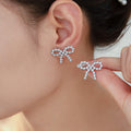Gold Steel Beaded Bow Stud Titanium Steel Earrings Pair view 3