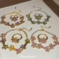 Flower Zircon Bracelet and Open Ring Gold Silver Tones view 1