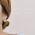 Gold Asymmetric Square Enamel Stud Earrings Pearl Accent view 2