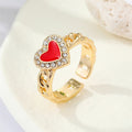Gold Tone Crystal Heart Adjustable Open Rings in Red and Pink view 4