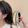 Padded Fabric Headband Gold Chain Black Ribbon 2 Colors view 1