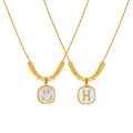 White Shell Smiley and Letter H Pendant Necklace Gold view 5