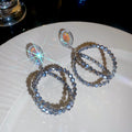 Crystal Double Circle Drop Earrings In Silver Tone view 6