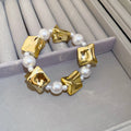 Gold Irregular Metal Bead White Pearl Necklace Bracelet Earrings view 7