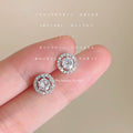 Silver Tone Clear Round Stone Double Halo Stud Earrings For Women view 1