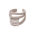 Silver Open Cross Band Square Crystal Statement Ring view 5