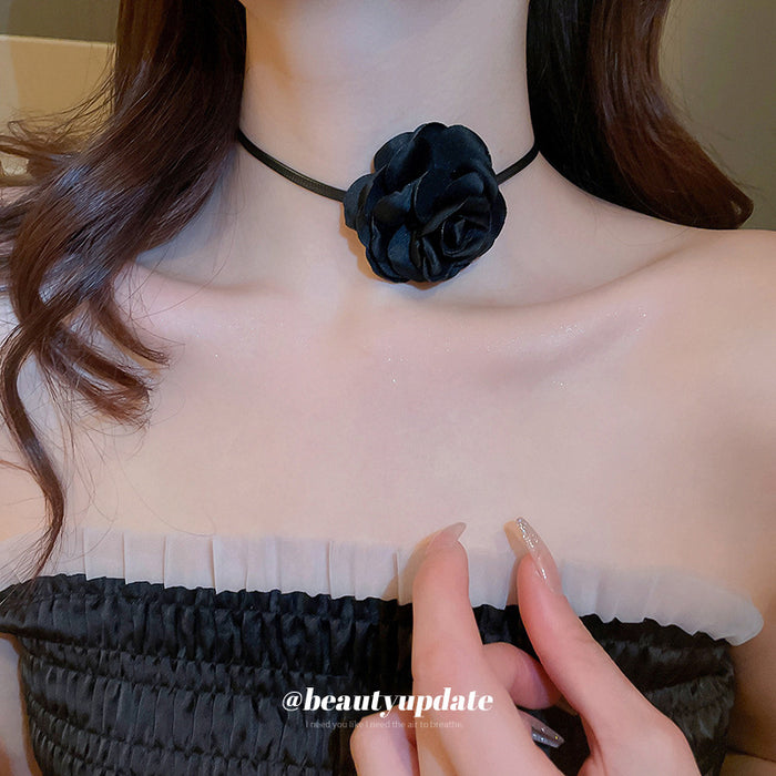Satin Rose Flower Cord Choker Necklace Six Color Styles