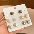 Pearl Look Round Square Stud Earring Sets Three Styles view 3