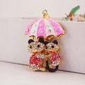 Rhinestone Panda Pair Under Umbrella Gold Tone Metal Keychain view 6