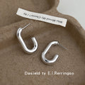 Silver Smooth Hollow Tube U-Shape Geometric Hoop Stud Earrings view 4