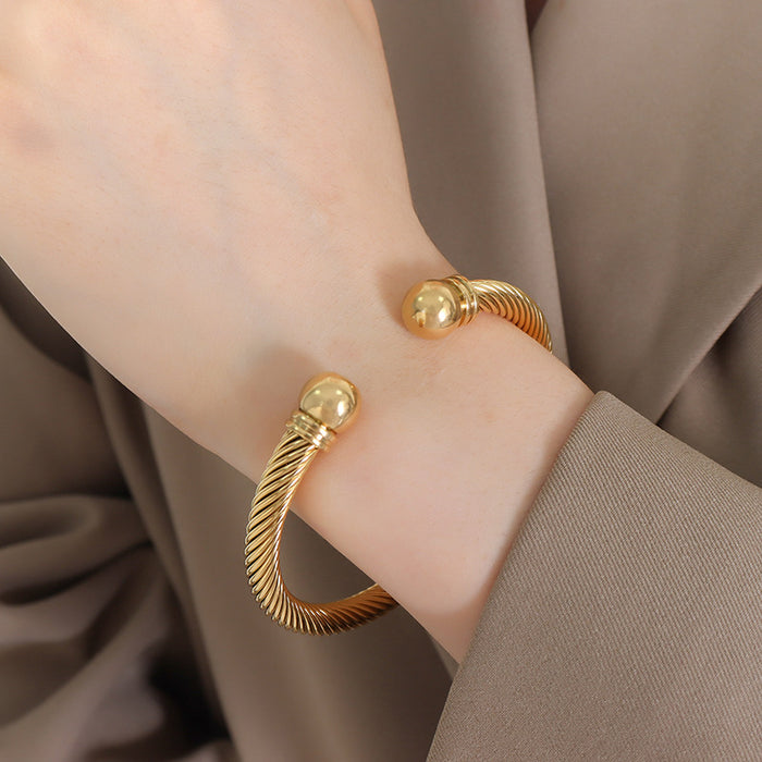 Twisted Cable Open Cuff Bracelet with Ball End Caps