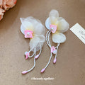 White Chiffon Flower Pink Tassel Stud Earrings Fashion Jewelry for Women view 4