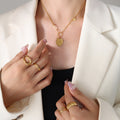 Gold Strawberry Pendant Necklace Mixed Chain Circle Link view 3