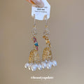 Gold Tone Parrot and Pearl Tassel Drop Earrings Jewelry Pair view 2