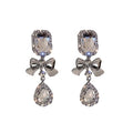 Clear Rectangle Bow and Teardrop Silver Dangle Earrings view 5