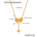 Gold Steel Bow Pendant Necklace Heart Drop Ball Earrings view 8