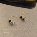 Gold Hook Black Bead Spotted Natural Stone Earrings view 4