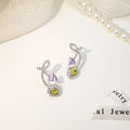 Silver Swirl Purple and Green Clear Look Stud Earrings view 2