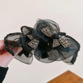 Black Layered Organza Bow Hair Claw With Crystal Triangle Details view 6