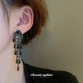 Black Crystal Chain Tassel Statement Earrings Jewelry view 3