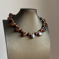 Brown Geometric Beaded Collar Necklace with Mixed Shapes view 2