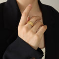 Gold Tone Ribbed Open Band Ring Wide Fluted Cuff Style view 6