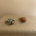 Silver Tone Speckled Cream Oval Stone Open Statement Ring view 2