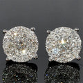 Silver Tone Round Cluster Halo Stud Earrings Clear Zircon view 1