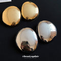 Polished Oval Dome Statement Stud Earrings with Polished Metal Tone Details view 2